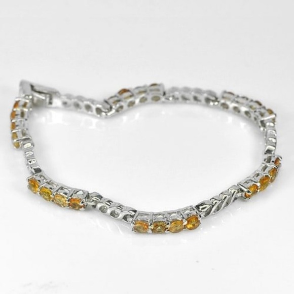 Natural Yellow Sapphire 925 Sterling Silver Bracelet 10.88 G. Length 7 Inch. - Picture 2 of 3